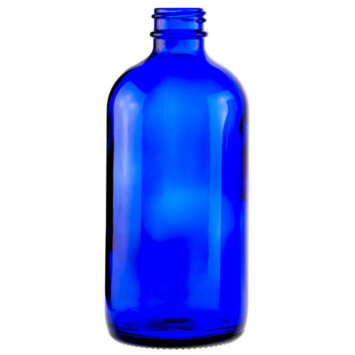 8oz Cobalt Blue Glass Boston Round Bottles (Black PP Lotion Pump) - Wholesale, 24/Case, Cobalt Blue Type III UV Resistant 28-400