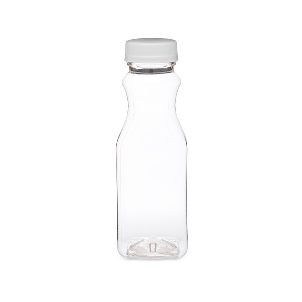 16 oz. Square Carafe PET Clear Juice Bottle with Lid