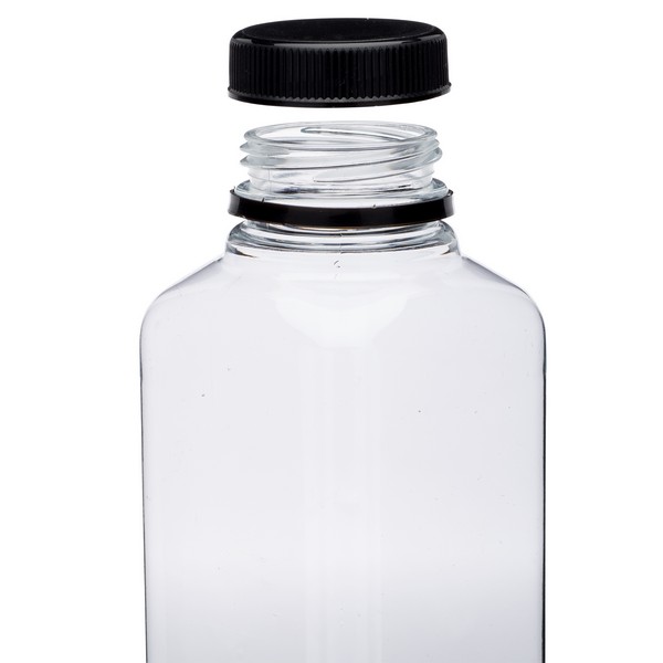 16 oz Clear PET Beverage Bottles w/ Black Polypro Tamper Evident Caps
