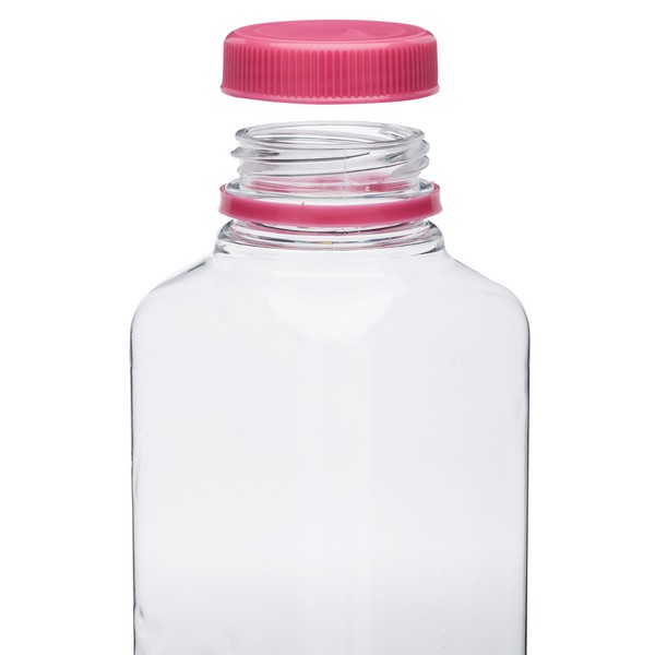 16oz Clear PET Square Beverage Bottles (Pink Cap)