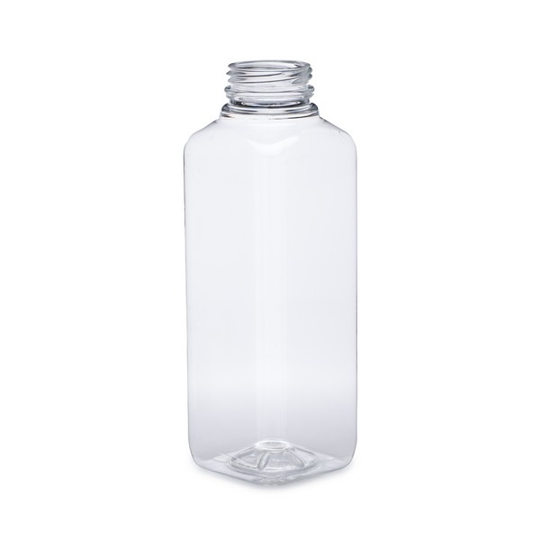 16 oz. Square Carafe PET Clear Juice Bottle with Lid