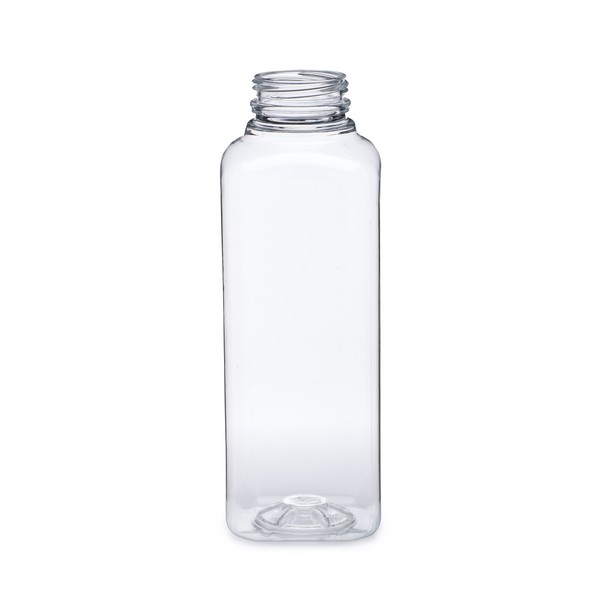 16 oz. Clear PET Plastic Tamper Evident Square Bottle, 38mm 358DBJ, 33 Grams