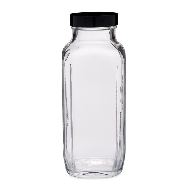 Clear Glass French Square Bottle with Silver Metal Plastisol Lid - 16 oz / 500 ml