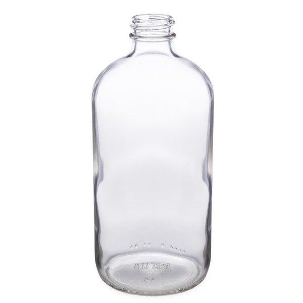 16 oz Clear Glass Boston Round Bottle with Black Cap