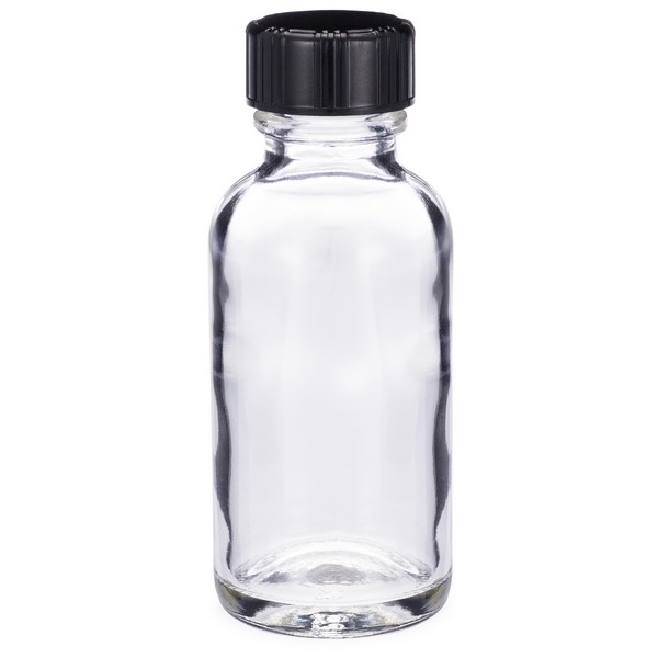 6 oz Clear Glass Oval Graduated Bottles (Black Phenolic Cap)