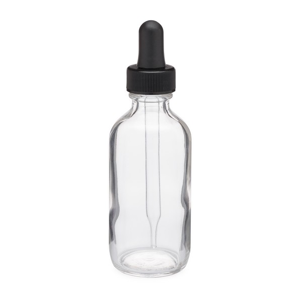 2 oz CLEAR Boston Round Glass Bottle - w/ Poly Seal Cone Cap - pack of 12