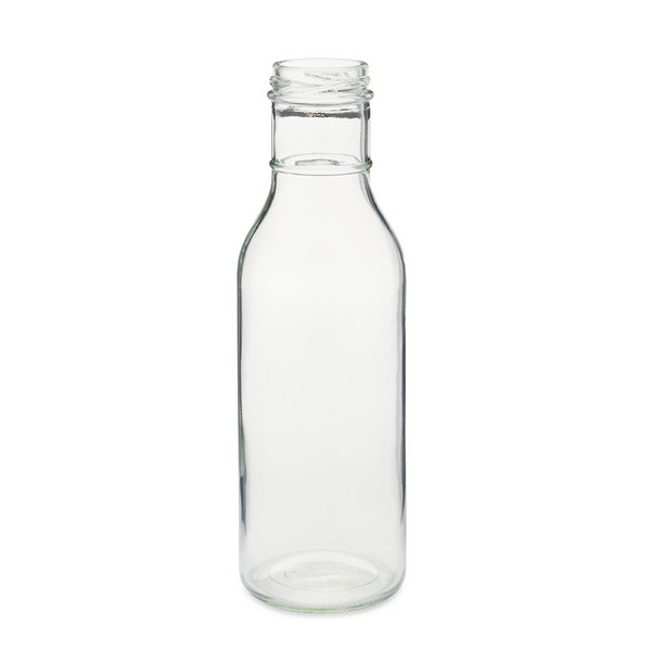 nicebottles Clear Glass Beverage/Sauce Bottles, 12 Oz, White Caps - Case of  12