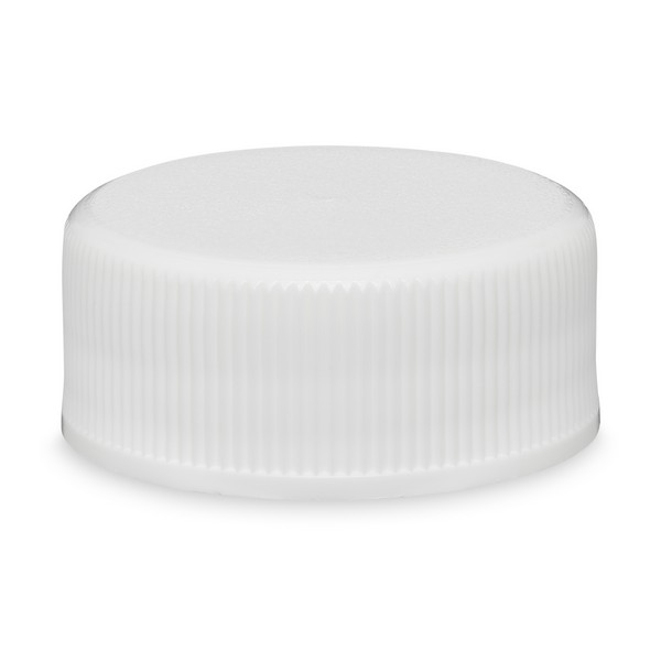 24-400 White PP Plastic Ribbed Screw Top Caps (Foil Liner) - 1590C31ALT