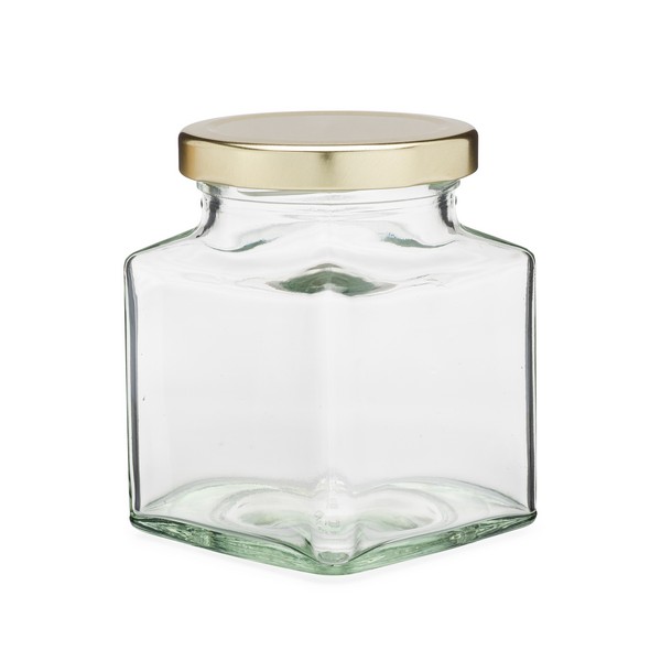 9.8 oz Glass Jars, Clear Glass Square Jars w/ Black Metal Lug Caps