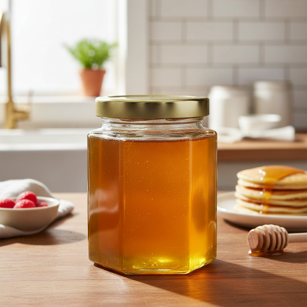 6 oz Clear Glass Hexagon Jars (Gold Metal Lug Cap) | Berlin