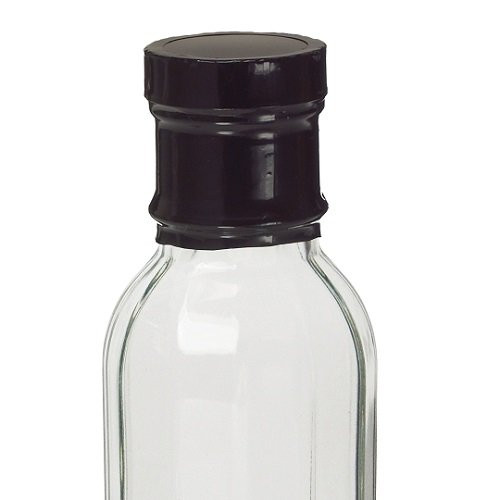 375 ml Clear Glass Flask Bottles w/ Black Ribbed Tamper Evident Caps