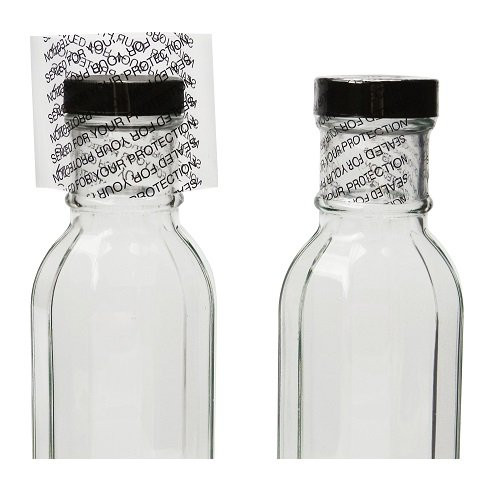 Clear Glass Woozy Bottles, 5 Oz with Red Caps and Shrink Bands — nicebottles