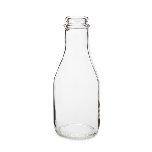 16oz Clear Glass Short Milk Bottles (White Tamper-Evident Cap) - Wholesale, 24/Case, Clear Type III BPA Free 48 mm