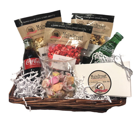 Del's Signature Small Red Gift Basket – Del's Popcorn Shop