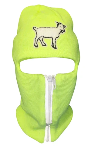 Neon Green reflective zip up Balaclava with Goat ski mask