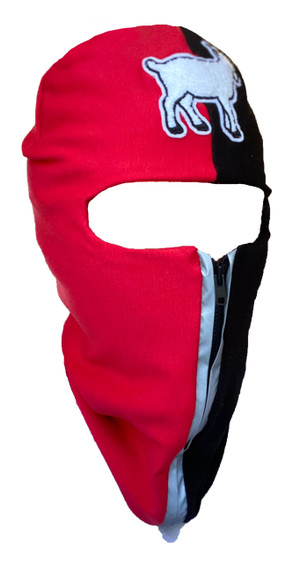 Red and black reflective zip up Balaclava with Goat ski mask