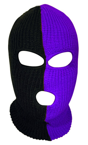 Ski Mask 3 hole Half Purple Half Black  Duo Two Tone