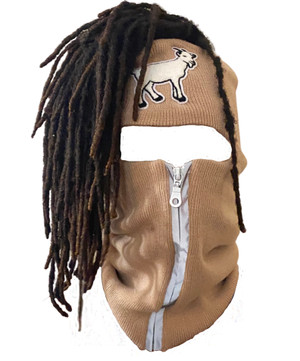 Dread Head Beige reflective zip up Balaclava with goat emblem ski mask