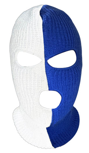 Ski Mask White and Blue 3 holes Michigan and Switzerland Colors