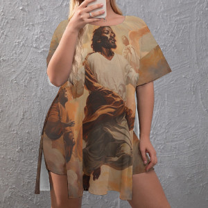 Ascension to Heaven Drop-Shoulder T-Shirt with Side Split and Shorts (Plus Size)