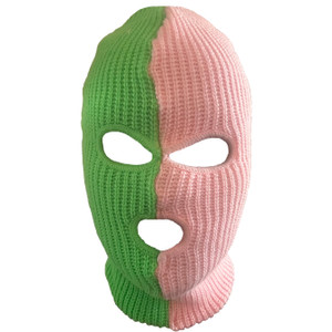 Ski Mask Lime Green and Pink 3 holes Two Tone