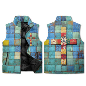 Mosaic Cross Zip Up Puffer Vest