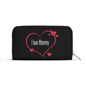 Black I love Mommy PU Leather Wallet with Strap