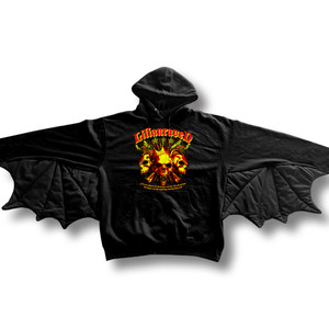 Halloween Batwing Sleeve Hoodie with Skulls 