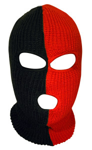 Ski Mask Black and Red 3 holes Half Black Half Red Ski Mask Black and Red 3 holes Half Black Half Red