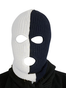 Ski Mask White and Black 3 holes Half  White Half Black Colors Ski Mask White and Black 3 holes Half  White Half Black Colors