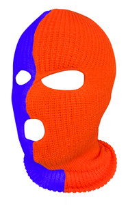 Ski Mask 3 hole Half Purple Half Orange  Duo Two Tone Ski Mask 3 hole Half Purple Half Orange  Duo Two Tone