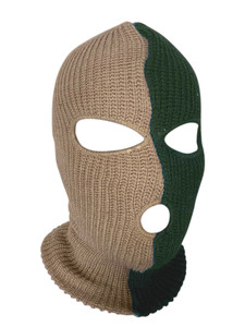 Ski Mask Beige and Hunter Green Two Tone 3 holes Half Beige Half Hunter Green Ski Mask Beige and Hunter Green Two Tone 3 holes Half Beige Half Hunter Green