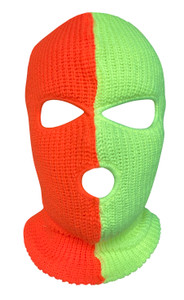 Ski Mask Neon Green and Orange 3 holes Two Tone Ski Mask Neon Green and Orange 3 holes Two Tone