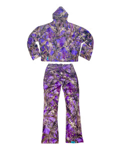 Purple Fleece Camo Hoodie and Flared Pants Sweats Set