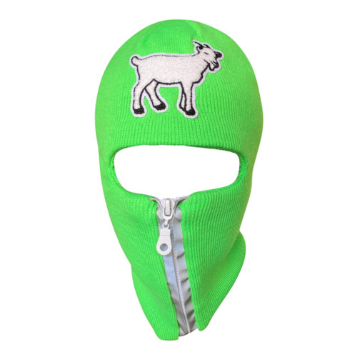 Slime Green reflective zip up Balaclava with Goat ski mask