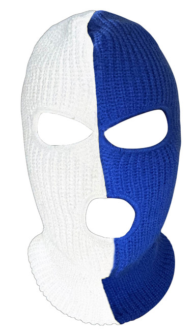 Ski Mask White and Blue 3 holes Michigan and Switzerland Colors