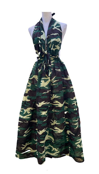 Camouflage Scarf Backless  Dress  Adjustable waist