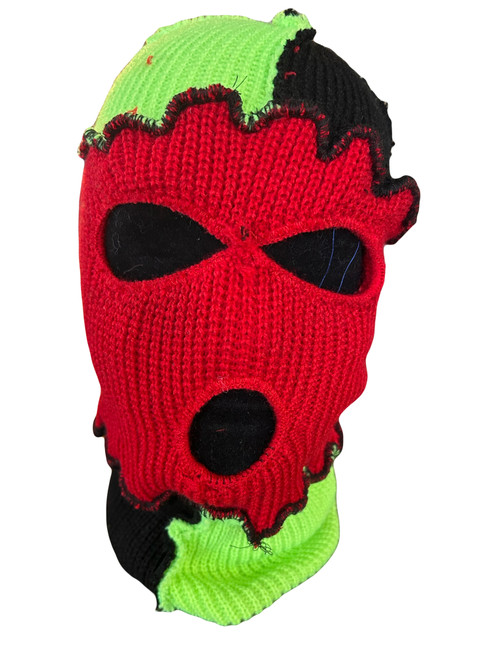 C Block Ski Mask 3 holes Red, Black and Lime Green