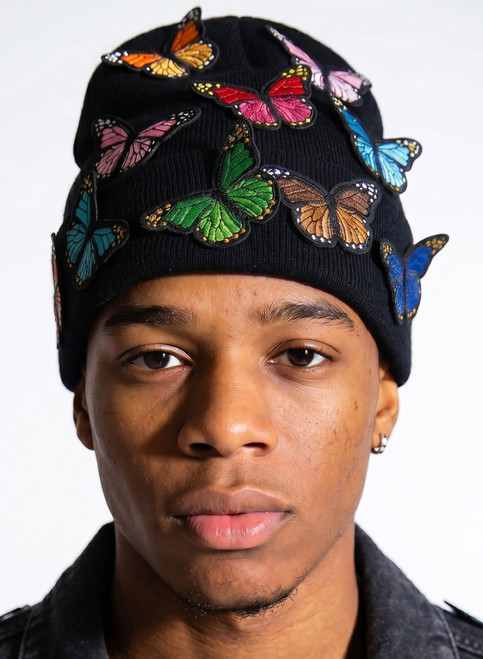 Black All Over Butterfly Beanie