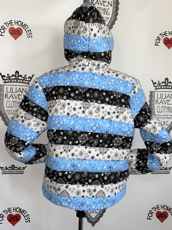 Hooded Bandana Puffer Jacket Black Blue White