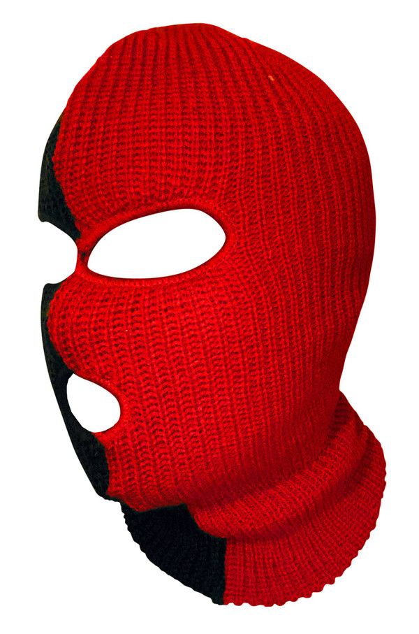 Ski Mask Black and Red 3 holes Half Black Half Red