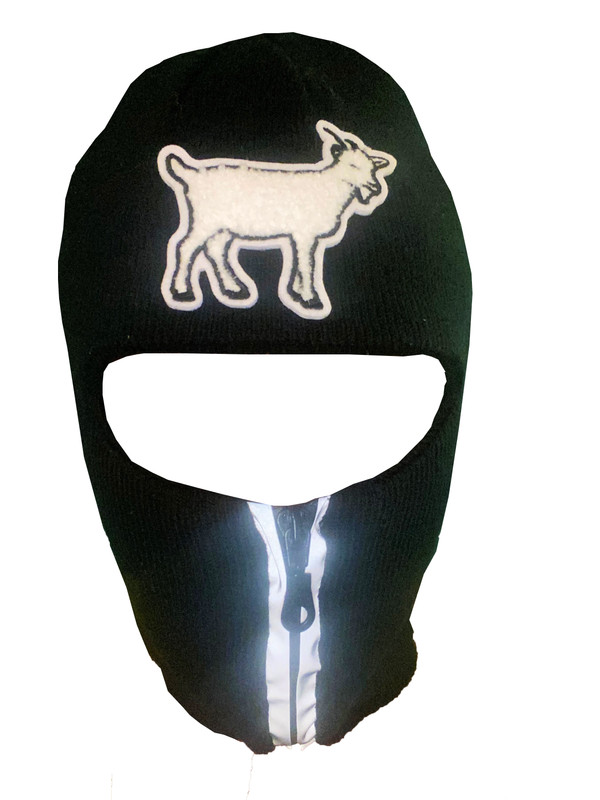 Black reflective zip up Balaclava with goat emblem ski mask