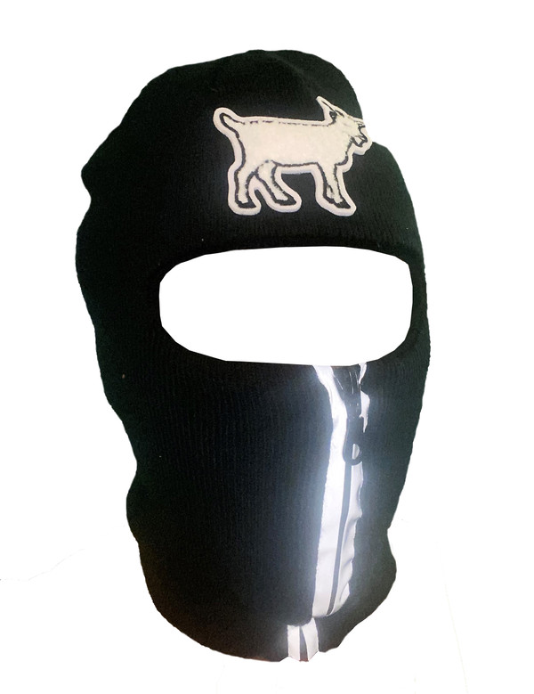Black reflective zip up Balaclava with goat emblem ski mask