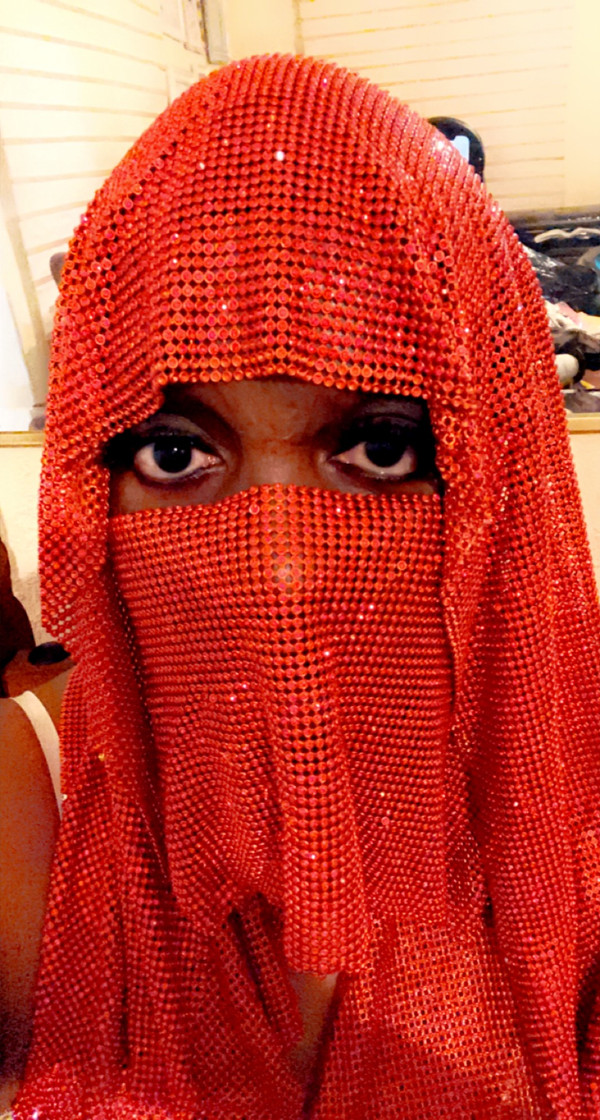 Red Diamond Red Metal Chain Mail Head Piece with veil