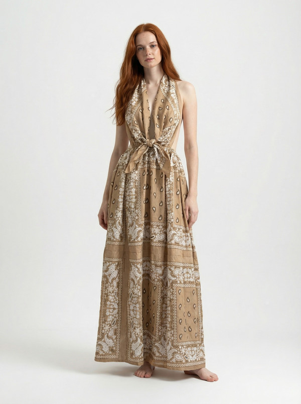 Bandana Scarf Backless  Dress  Adjustable waist