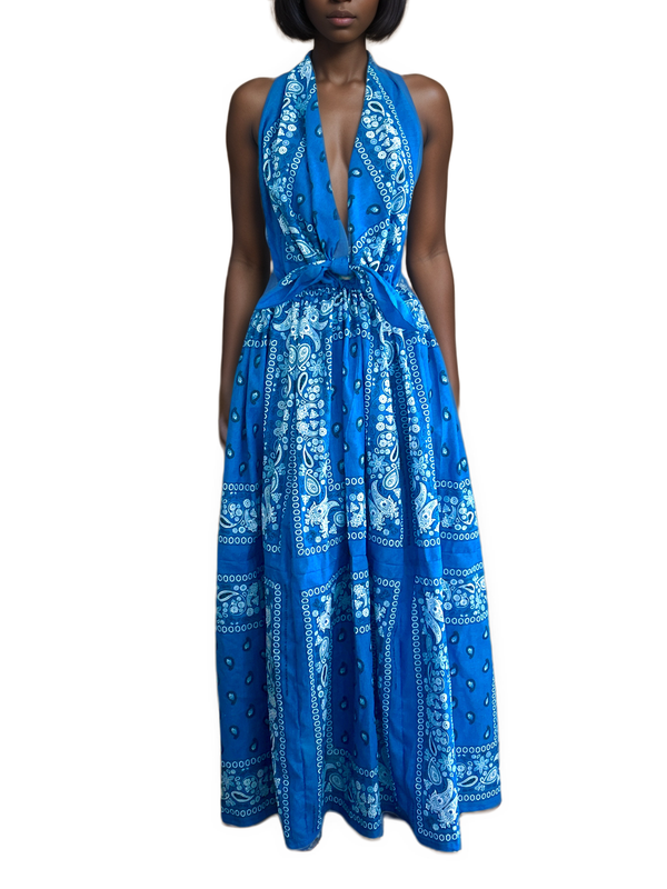 Bandana Scarf Backless  Dress  Adjustable waist