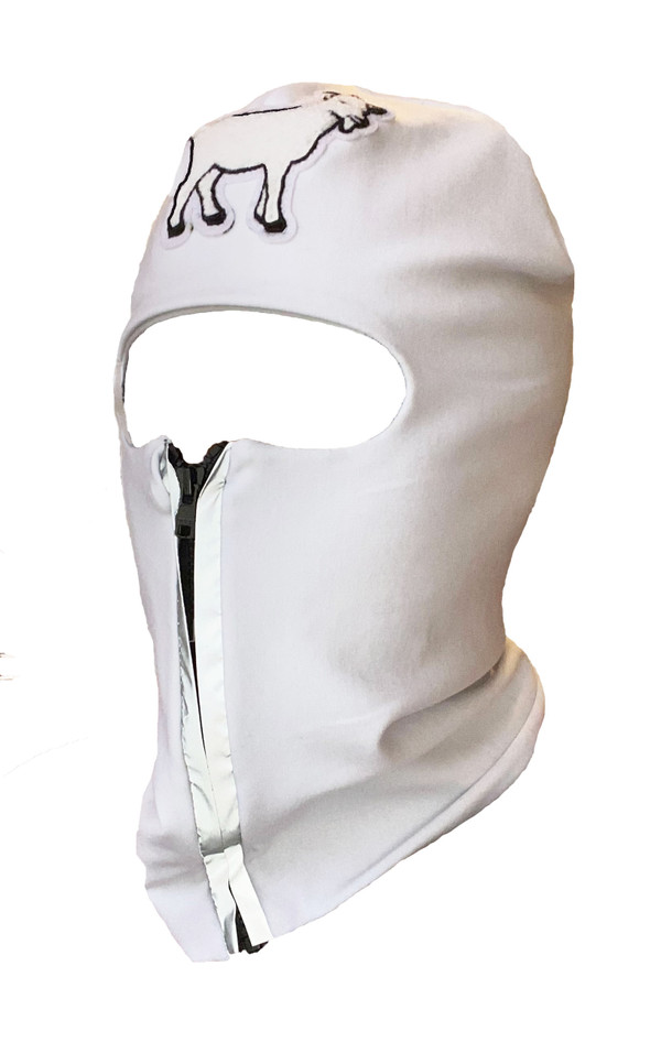 White reflective zip up Balaclava with Goat ski mask
