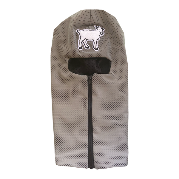 Reflective zip up Balaclava with white goat emblem ski mask