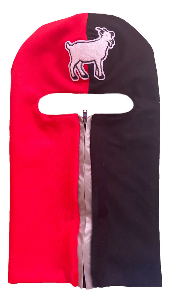 Red and black reflective zip up Balaclava with Goat ski mask