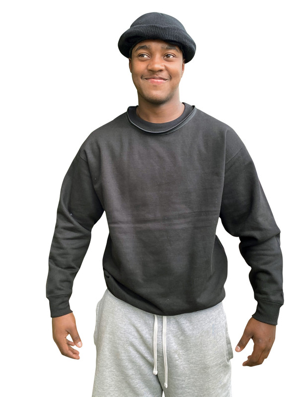 Black Balaclava Hoodie Removable  zip off Rolled Beanie Hat 